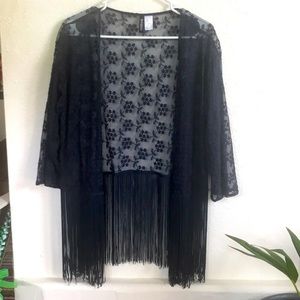 Navy blue lacy cardigan with fringe bottom